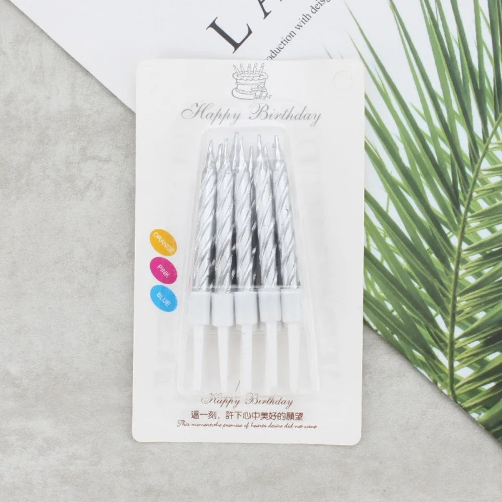 Spiral Birthday Cake Candles, Set of 6 Long Thin Decorative Candles for Cakes and Desserts