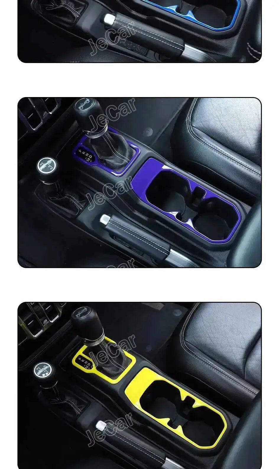 Black ABS gear shift panel and cup holder trim cover for Jeep Wrangler JL and Gladiator JT
