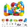 A set of colorful STEM electric train building blocks with various components and accessories.