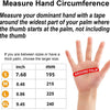 A guide showing how to measure hand circumference for sizing, listing sizes S through XL with corresponding measurements in i