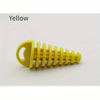 Yellow rubber exhaust wash plug with a keychain tag for motorcycles and dirt bikes