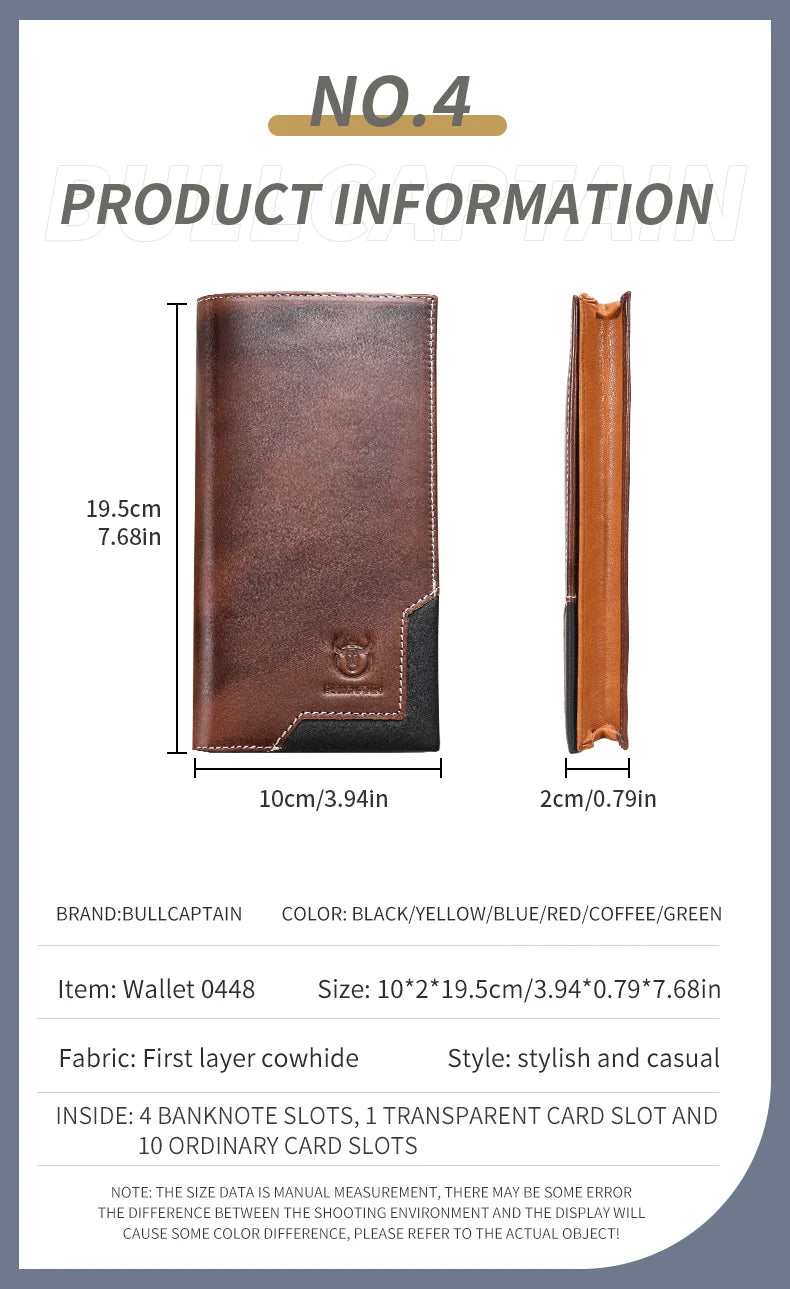 Men's Genuine Leather RFID Blocking Long Wallet with Card Holder
