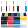 A collection of heat shrink tubing and wire sleeving kits in various colors and lengths, packaged in a clear plastic containe