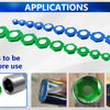 A set of 21 magnetic sockets with color-coded heads in green and blue, shown alongside various tools.