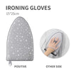 A pair of gray ironing gloves shown in both positive and other sides.