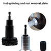 A set of hub grinding and rust removal plates including a black sanding tool and a silver plate with a black abrasive pad.
