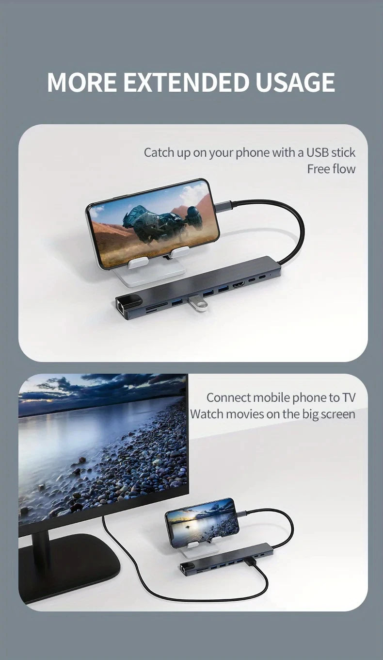 10-in-1 USB-C Hub with 4K HDMI, Ethernet, and 100W PD