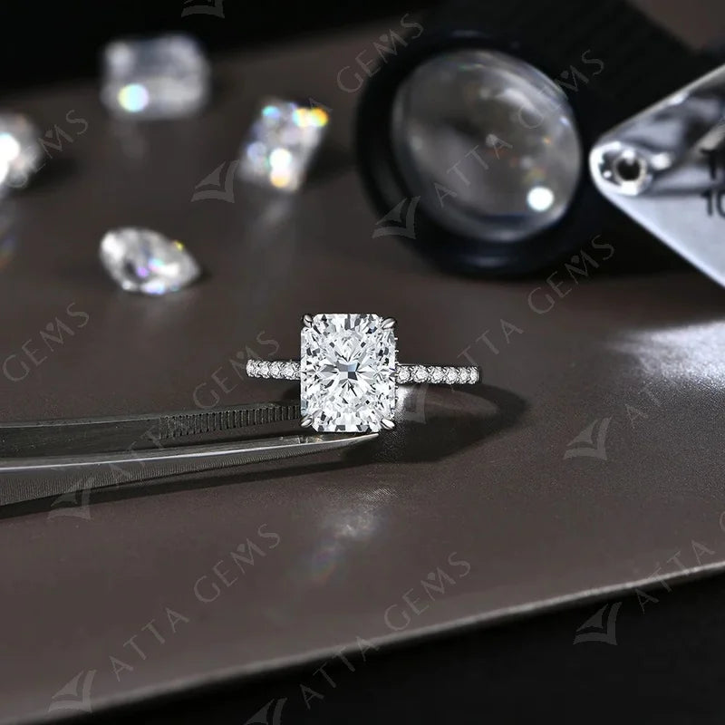 Radiant Cut Moissanite Engagement Ring in 18K Gold-Plated Sterling Silver