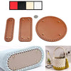A set of brown PU leather oval bags and a light blue crocheted bag with a beige lining.