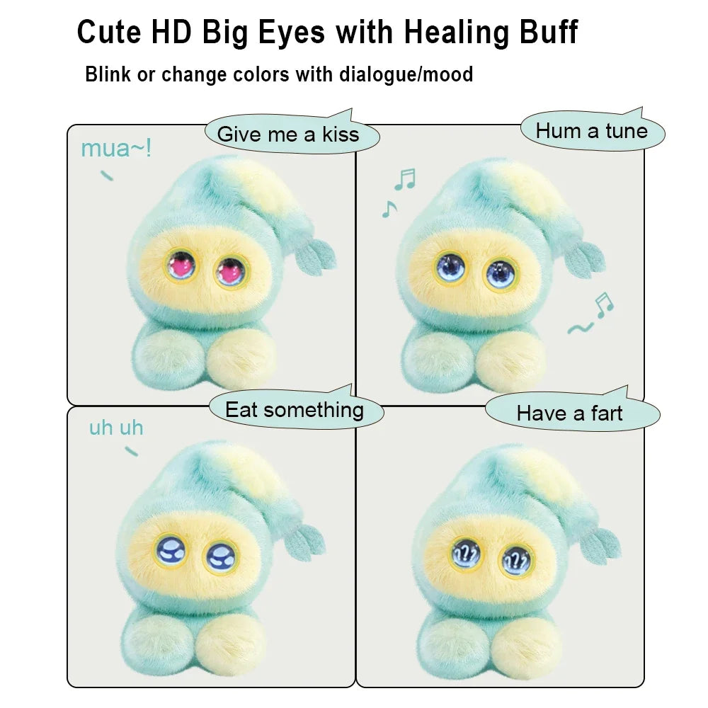 Cute HD Big Eyes with Healing Buff plush robot blinking or changing colors with dialogue/mood
