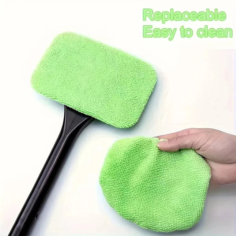 Ergonomic Car Window Cleaning Brush with Microfiber Pad