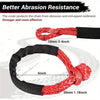 Red synthetic winch rope soft shackle and recovery ring kit showing a coiled rope with measurements.