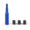 A set of aluminum shift knob extenders in blue and black, designed for Honda M10x1.5 compatibility.