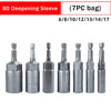 A set of 80 deepening sleeve bits in various sizes (from 1.5mm to 17mm) packaged in a 7 piece bag.