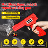 A red multifunctional plastic repair welding gun is shown heating a black surface for plastic welding.