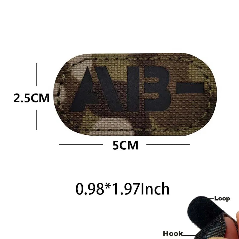 Tactical blood type patch with hook and loop backing featuring the letters AB