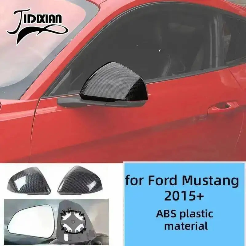 Carbon fiber grain decorative trim kit for Ford Mustang featuring an ABS plastic material headlight cover.
