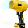 Yellow cordless handheld air blower with a wide nozzle and black grip.