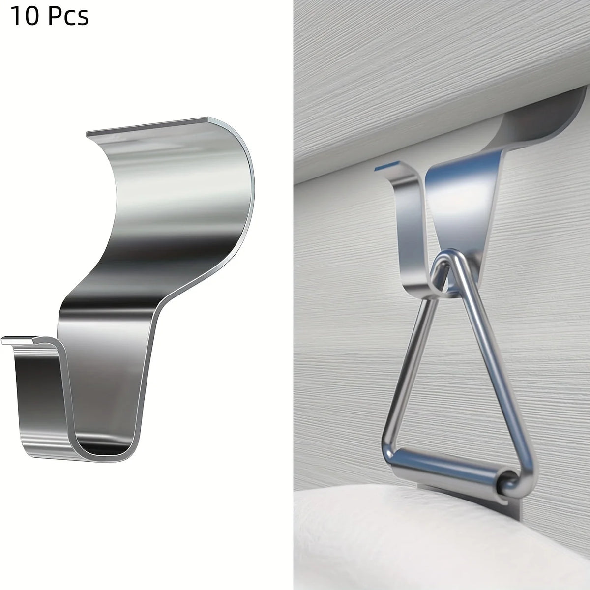 A close-up view of a heavy-duty stainless steel vinyl siding hook mounted on a wall.