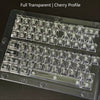 A close-up view of a full transparent cherry profile keycap set for a mechanical keyboard.