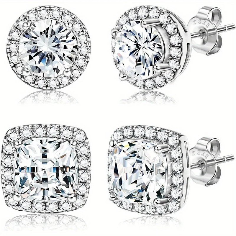 Silver-Tone Cubic Zirconia Stud Earrings