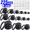 Assortment kit of black O-rings for automotive air conditioning gaskets, showing various sizes and quantities.