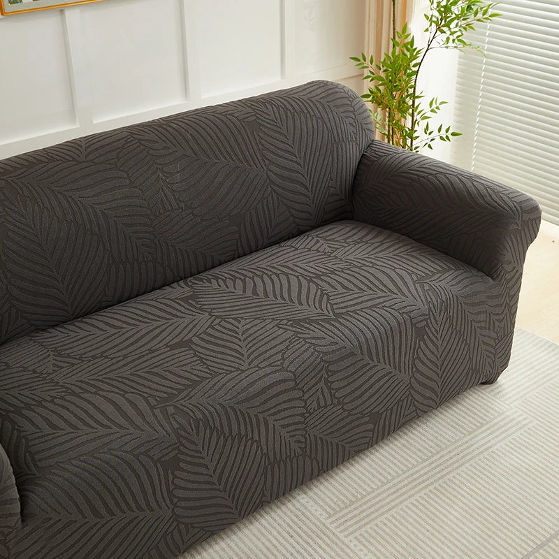 Jacquard Leaf Pattern Stretch Sofa Cover with Non-Slip Backing