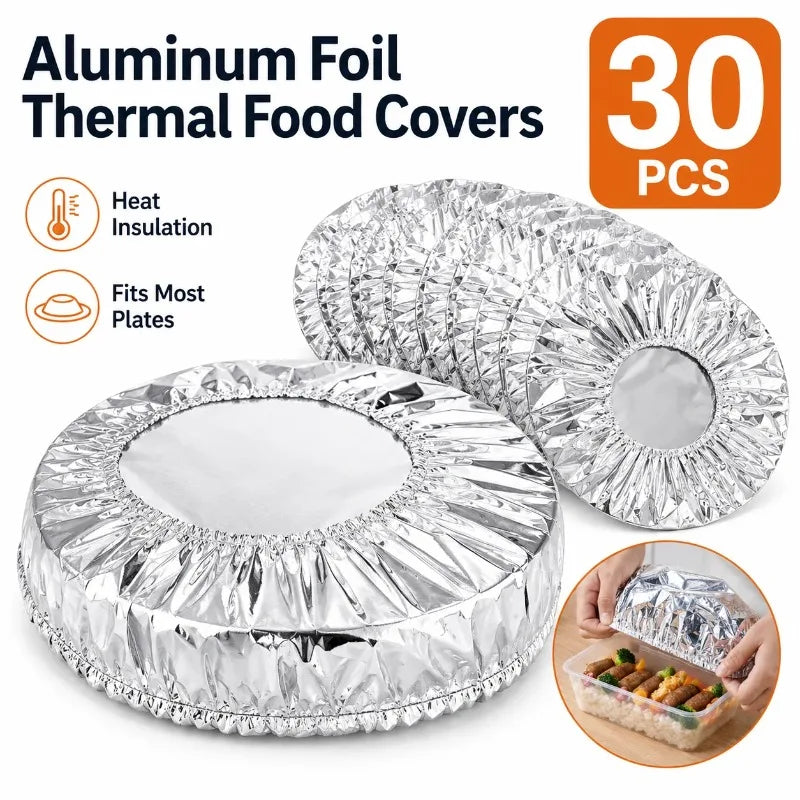 30 pieces of aluminum foil thermal food covers for insulating and covering food plates