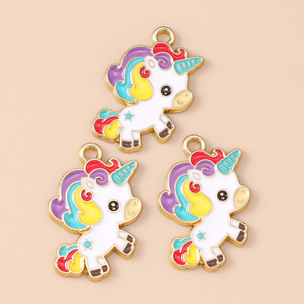 Enamel Rainbow Horse Charms for DIY Jewelry Making