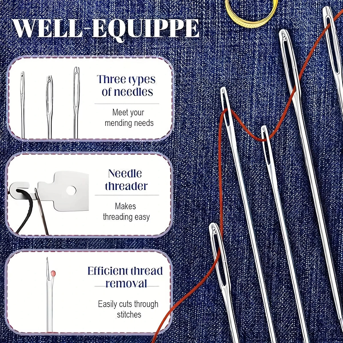 Complete Hand Sewing Tool Kit with Large-Eye Needles