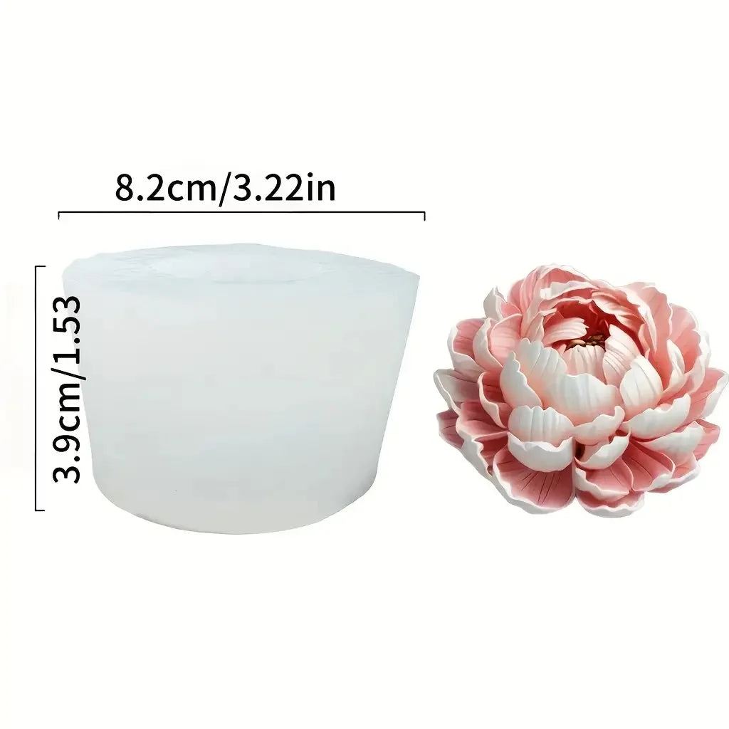 Moule en silicone blanc pour cire de bougie, mesure 8,2 cm et ornement floral rose.