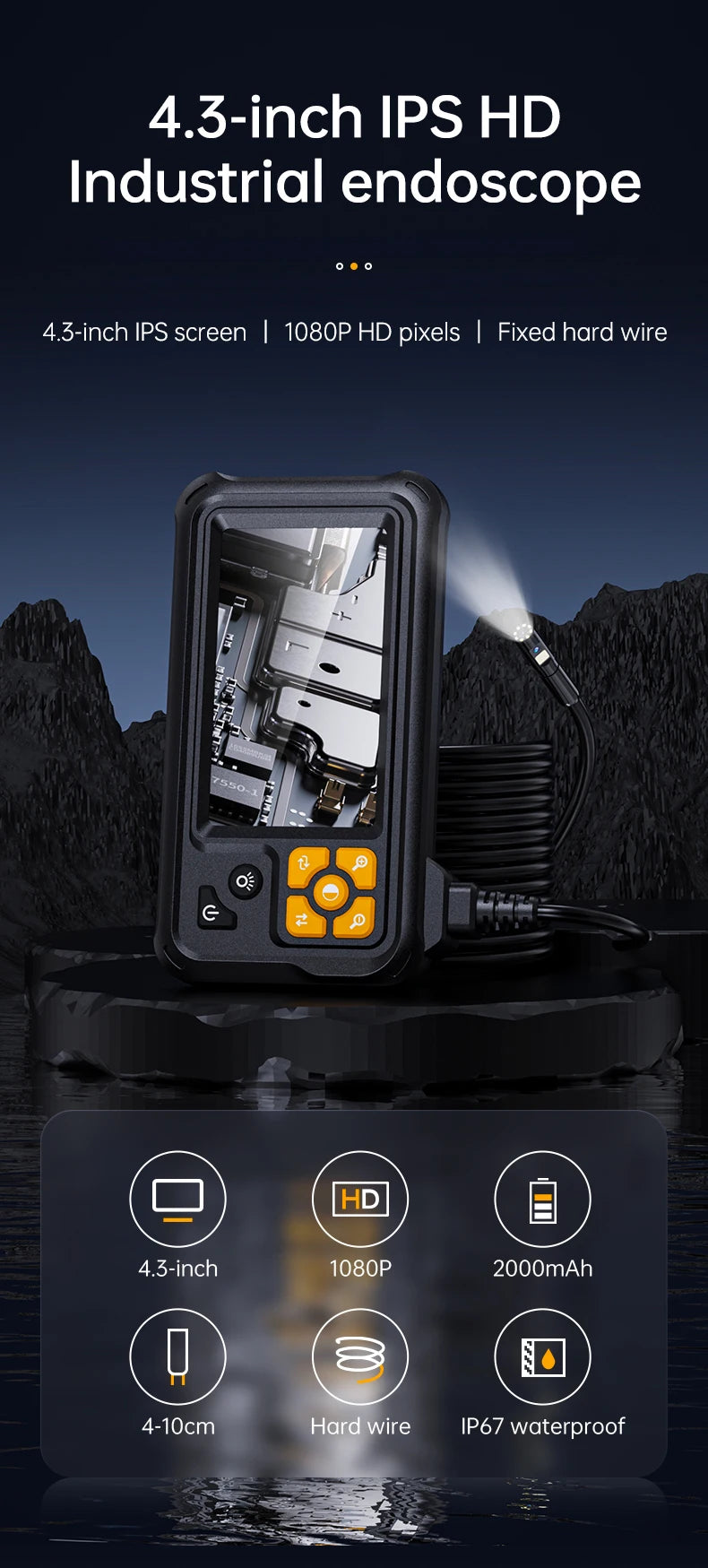 4.3" IPS Dual-Lens Inspection Camera with 1080P HD & IP67 Waterproofing