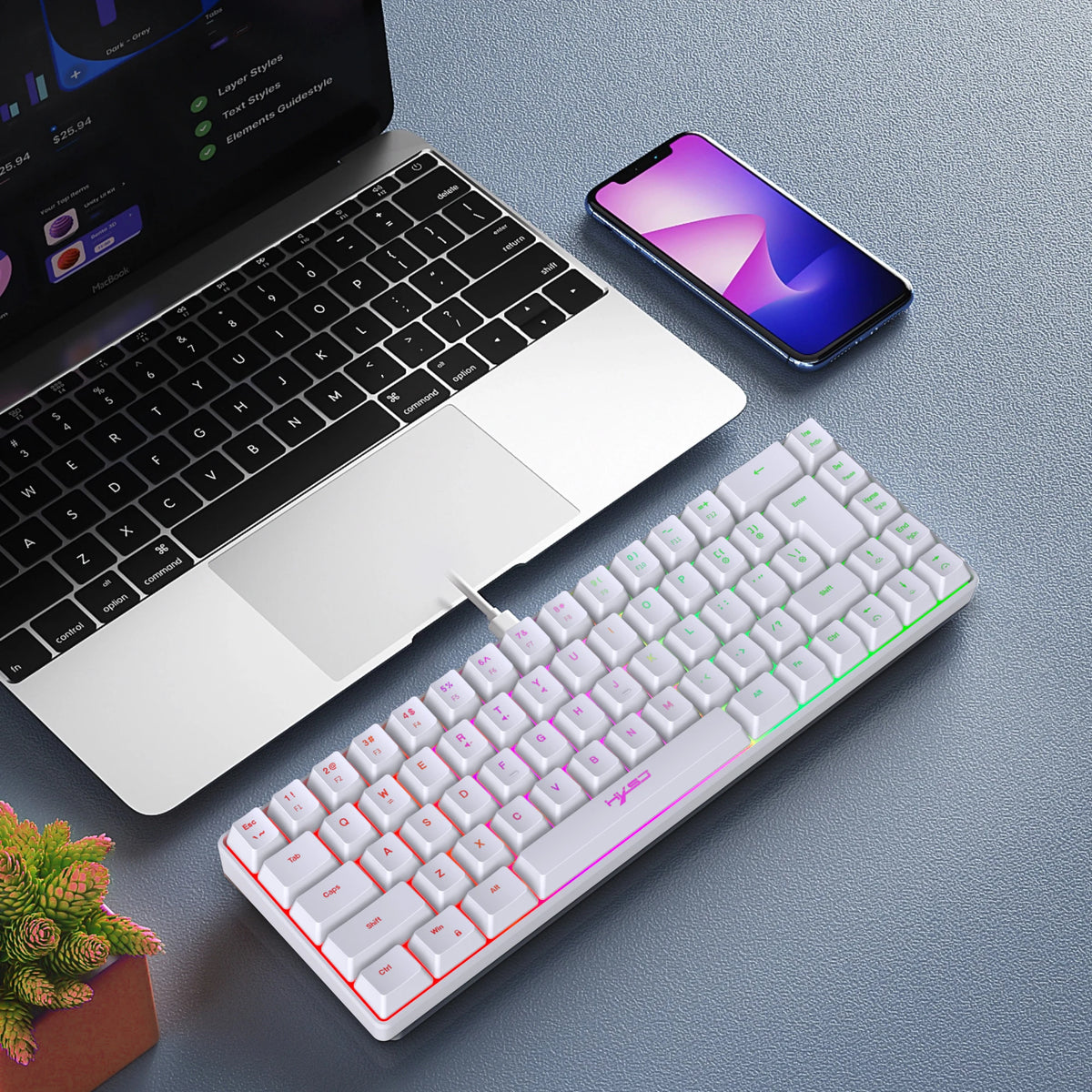 Compact 68-Key RGB Gaming Keyboard with USB Wired Connection