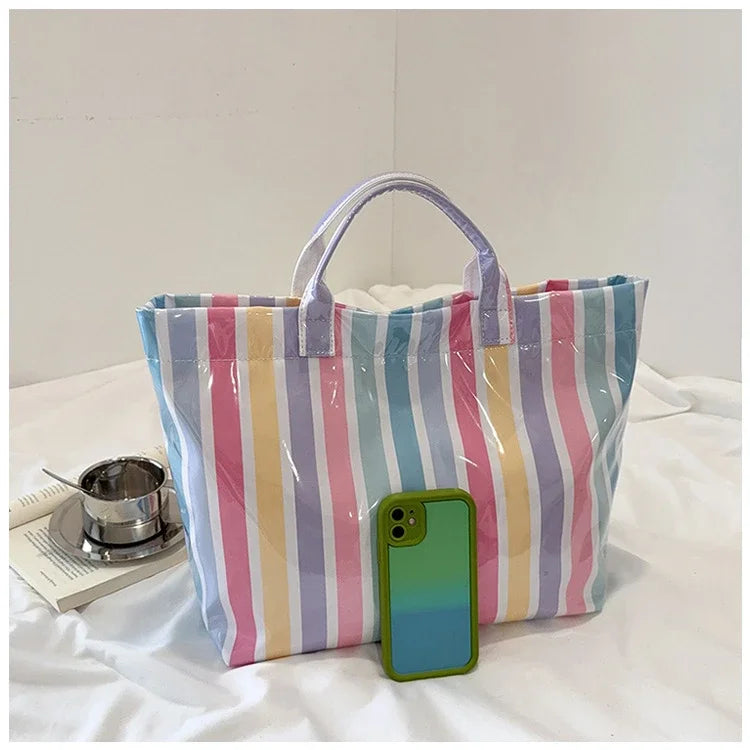 Striped PVC Waterproof Tote Bag for Everyday Use