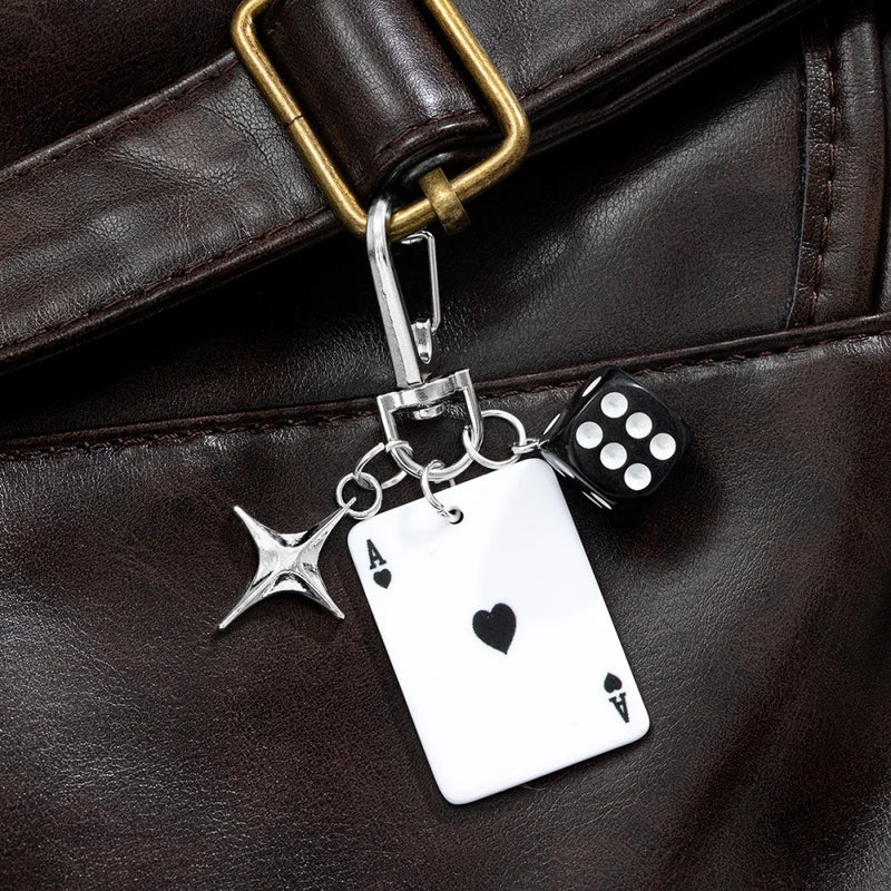 Porte-clés rétro en forme d'étoile de dés à poker