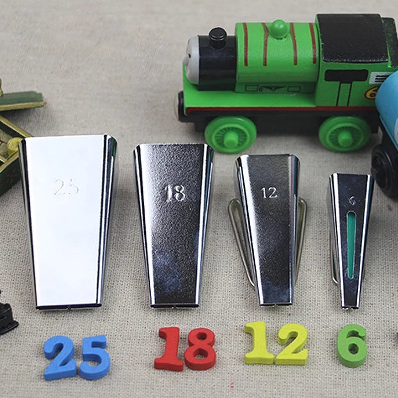 A set of four stainless steel bias tape makers with sizes 6mm, 12mm, 18mm, and 25mm displayed on a light background.