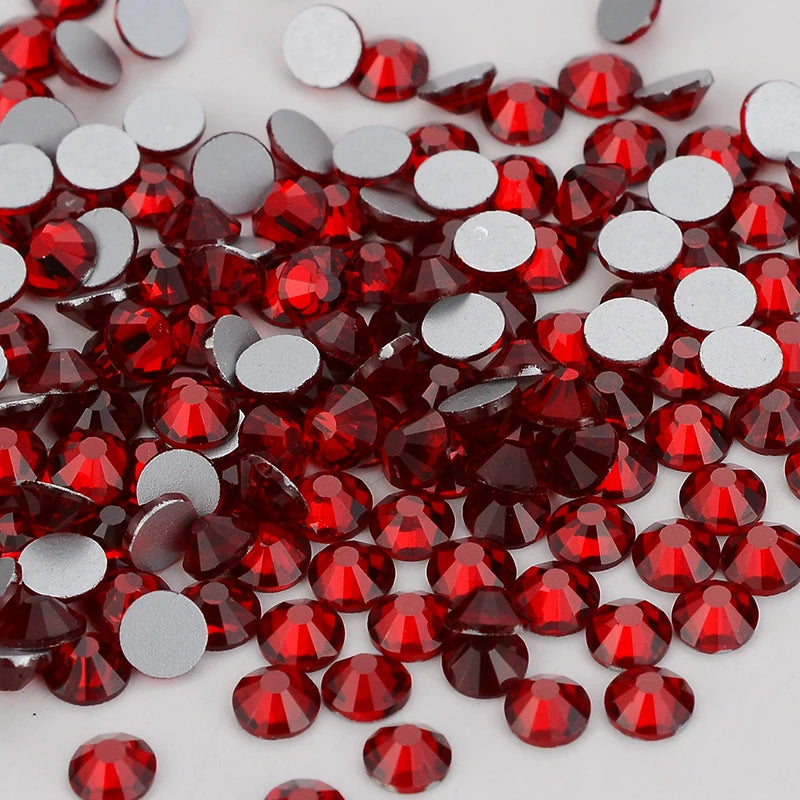Red Glass Flatback Rhinestones - Multi-Color Glitter Round Crystals for DIY Crafts