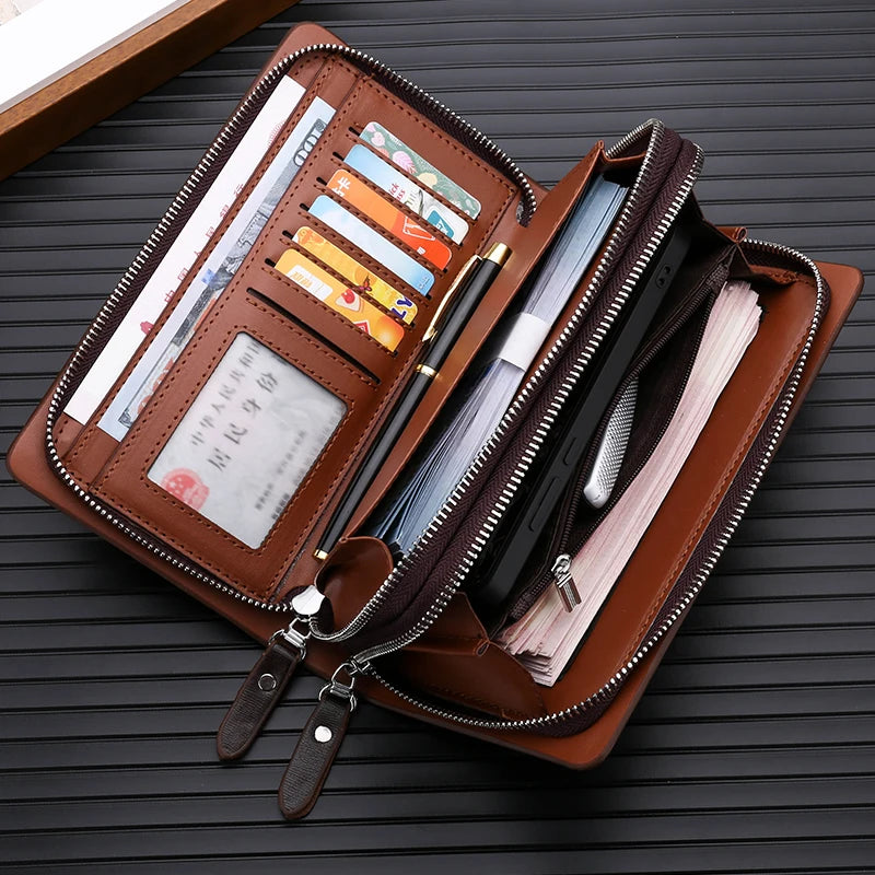 Men's Leather Clutch Wallet with Phone Pocket