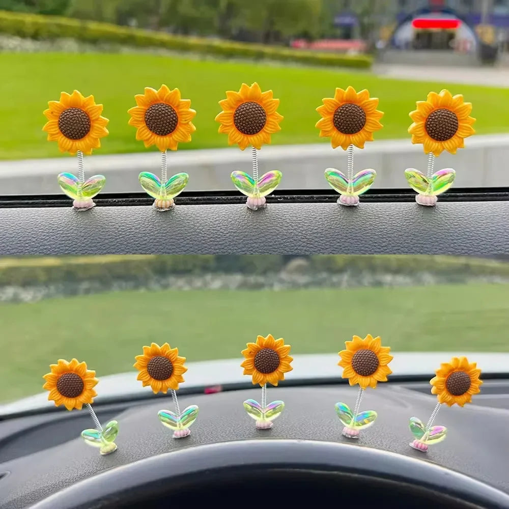 Sunflower Shaking Head Car Ornament – Cute Dashboard & Rearview Mirror Décor