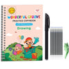 A pink practice copybook titled Wonderful Groove Drawing for preschoolers with crayons and pencils.