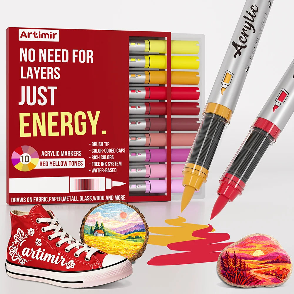 Acrylic Brush Markers with Automatic Ink Flow for Canvas, Wood & Glass Art