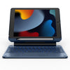A blue Magnetic Bluetooth Keyboard Case with a trackpad for an iPad is shown on a white background.