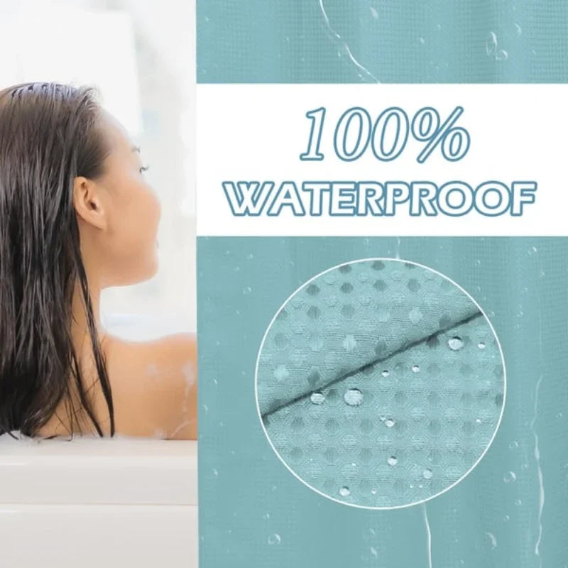 Double-Layer Waffle Shower Curtain with Built-in Snap Liner