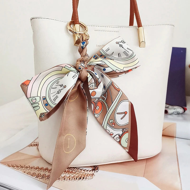 Chic Silk Bow Keychain with Ribbon Charm