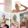 A woman is shown using a white towel wrap for a shower, alongside images demonstrating yoga, skincare, and relaxation.