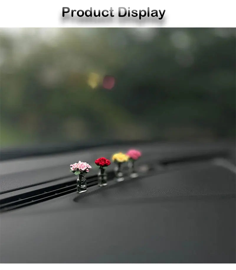 Mini Rose and Sunflower Car Dashboard Vase Decor