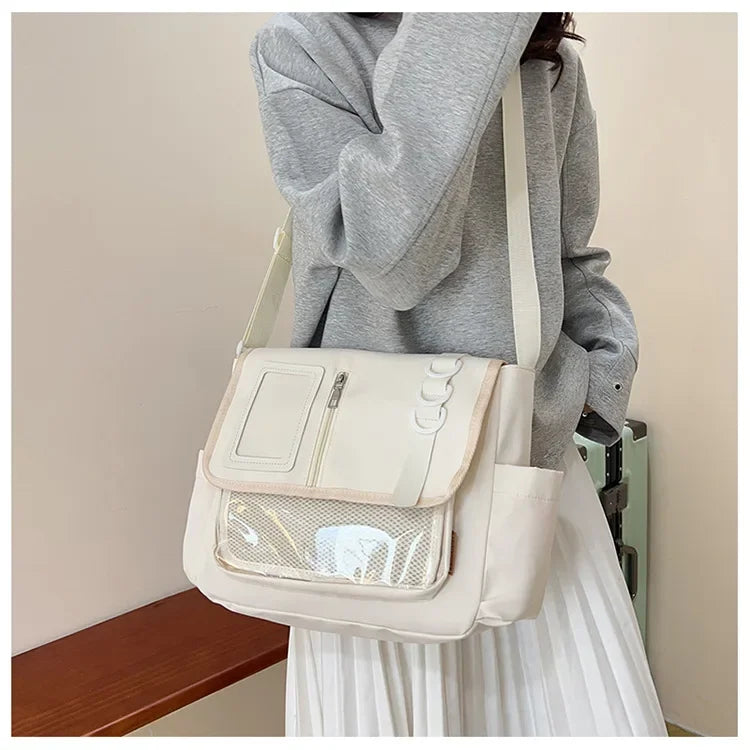 Y2K Transparent Ita Bag with DIY Badge Display Panel