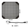 Black square mesh cover for an outdoor AC unit, with a 81cm x 81cm size and a 32.5cm cable.