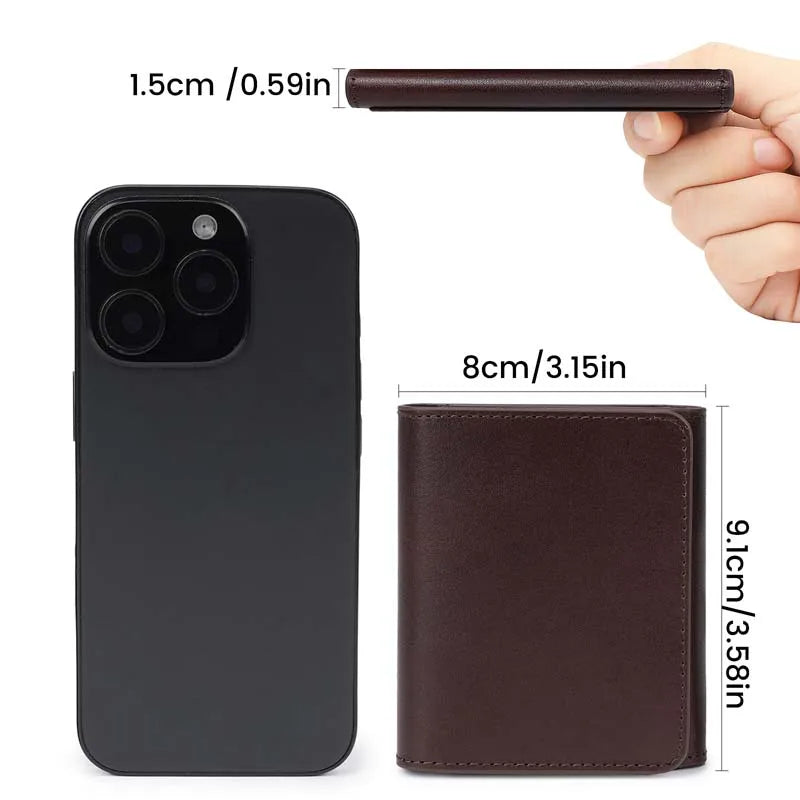 Slim Genuine Leather Bifold Wallet with Coin Pocket