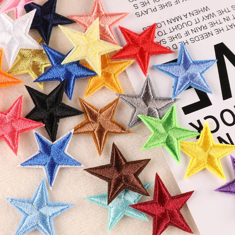 20-Piece Star Embroidery Patches with Iron-On Adhesive